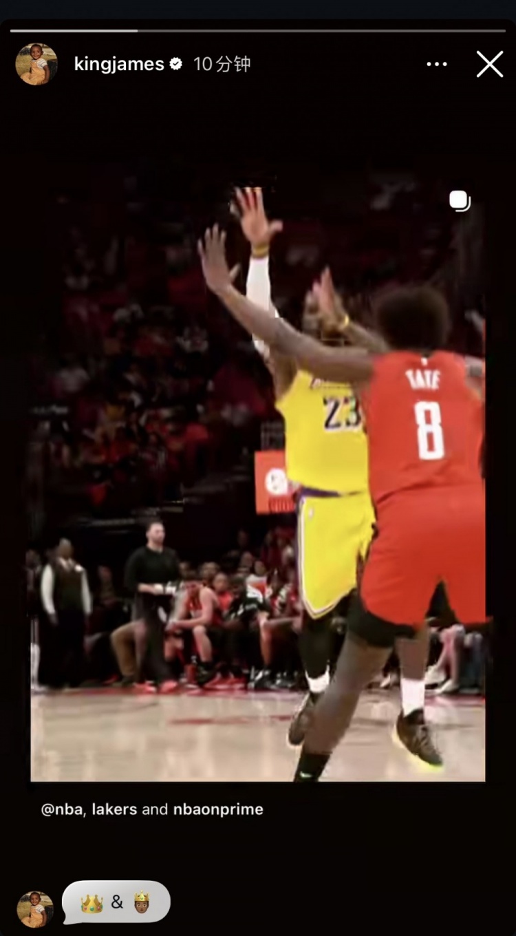 詹姆斯Ins转发父子连线慢放：季后赛历史首次父子助攻