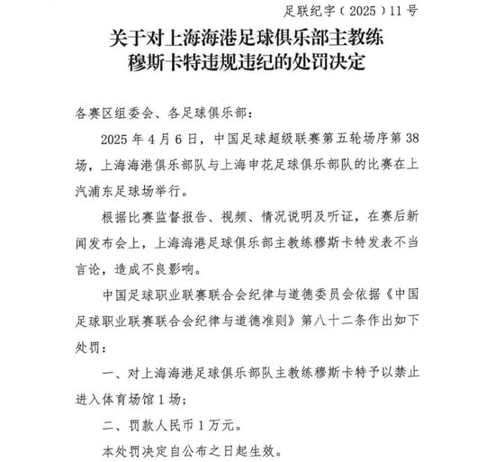 官方:穆斯卡特因不当言论被禁赛1场罚款1万 官方:穆斯卡特因不当言论被禁赛1场罚款1万